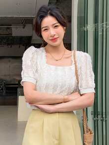 DAZY Square Neck Puff Sleeve Blouse - White - View 3