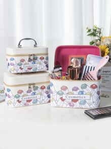 Set de estuches de maquillaje portátiles de gran capacidad con imágenes de dibujos animados de 3 piezas para mujeres y niñas - Blanco - Ver 2