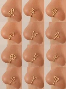 1pc Fashionable Minimalist Zodiac Decor Clip-On Fake Nose Ring, Suitable For Women Everyday Wear, Festival & Birthday Gift, No Piercing Required - Yellow Gold - View 2
