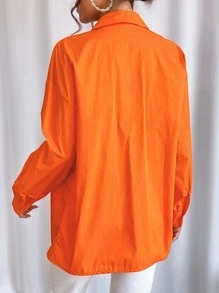 SHEIN Essnce 素色落肩袖襯衫 - 橘色 - 查看 3