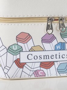 Set de estuches de maquillaje portátiles de gran capacidad con imágenes de dibujos animados de 3 piezas para mujeres y niñas - Blanco - Ver 5