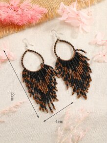 Bead Tassel Drop Earrings - Black - View 3