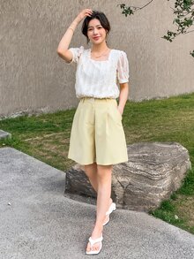 DAZY Square Neck Puff Sleeve Blouse - White - View 7