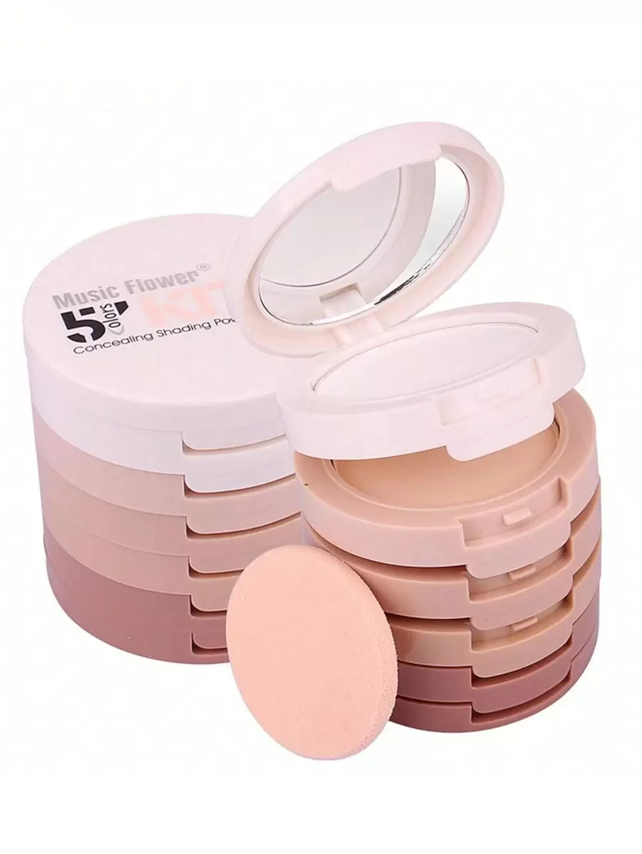 Base en polvo, 1 kit de polvos para disimular de 5 colores con 1 esponja de maquillaje - Multicolor - Ver 1