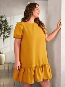 SHEIN Clasi Vestido smock de manga farol bajo con fruncido