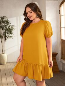 SHEIN Clasi Vestido smock de manga farol bajo con fruncido