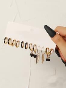 12pcs Heart & Leaf Decor Earrings Valentines,Mom,Mother,Mother's Day,Gift - Multicolor - View 1