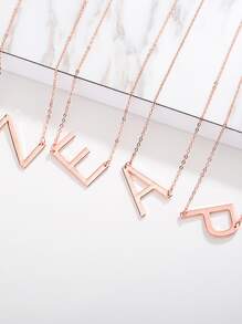 1入組字母和皇冠裝飾項鍊 - 玫瑰金 - 查看 4