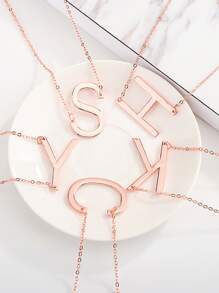 1入組字母和皇冠裝飾項鍊 - 玫瑰金 - 查看 1