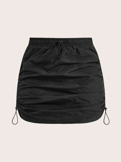 SHEIN EZwear Falda ajustado negra de verano con cordón y fruncido lateral