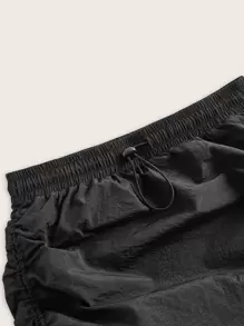 SHEIN EZwear 夏季黑色抽绳侧褶紧身半身裙 - 黑色 - 查看 4