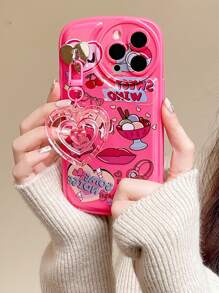 Vỏ điện thoại đồ họa miệng & chữ cái có dây buộc - Hồng - Xem 1