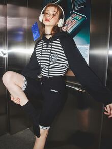 字母圖案騎行褲 - 黑色 - 查看 5