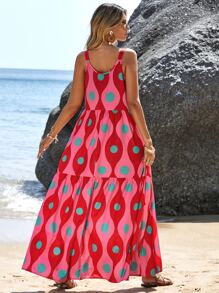 Breezaya Vestido de tirantes con estampado bajo con fruncido