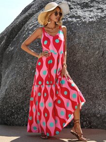 Breezaya Vestido de tirantes con estampado bajo con fruncido