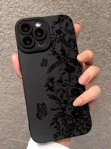 Black Floral Phone Case With Butterfly Patterns Floral Pattern Phone Case Compatible With IPhone 15/15Pro/15Plus/15Promax Waterproof Shockproof Anti-Fall Scratch Resistant Spring Gift,International Version, Not The Domestic Version - Multicolor - View 5