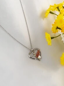 Heart Pendant Necklace - Silver - View 2
