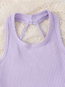 女孩掛脖上衣和滿版印花腰帶闊腿褲 - 彩色 - 查看 7