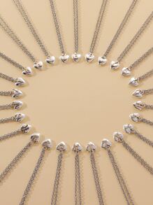 1入組時尚鋅合金字母和心形墜飾項鍊適用於女士日常裝飾 - 銀色 - 查看 2