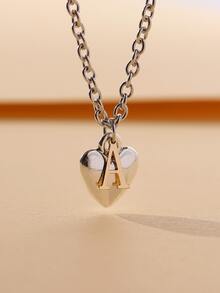 1入組時尚鋅合金字母和心形墜飾項鍊適用於女士日常裝飾 - 銀色 - 查看 3