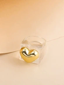 1pc Fashion Polyresin Heart Decor Clear Ring For Women For Daily Decoration Valentines - Clear - View 3