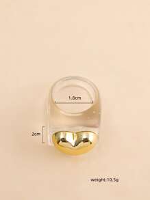 1pc Fashion Polyresin Heart Decor Clear Ring For Women For Daily Decoration Valentines - Clear - View 4