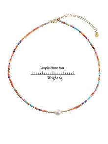 Faux Pearl Decor Beaded Necklace - Multicolor - View 3