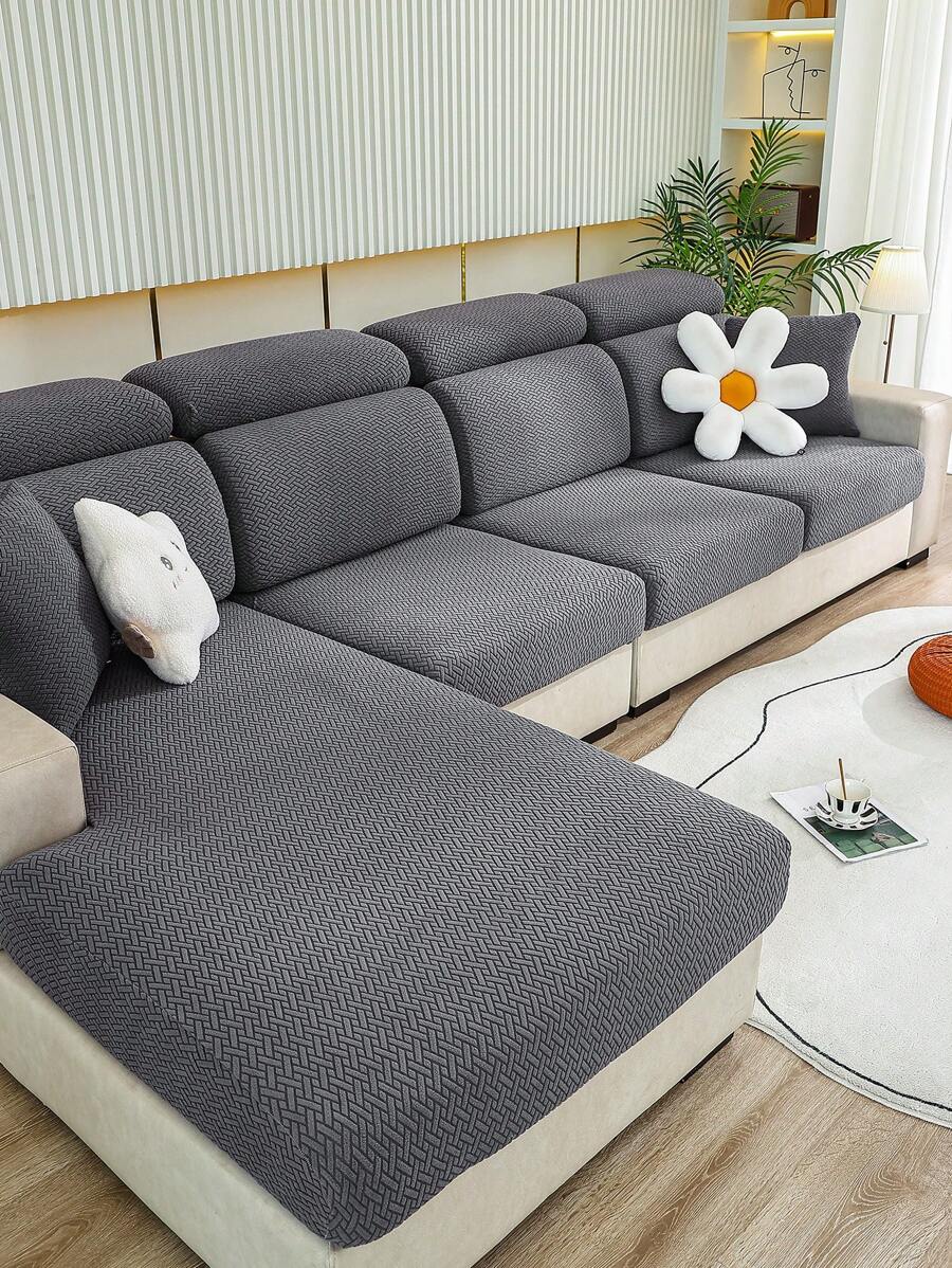 1 Hình Học Dạ Nỉ Co Giãn Ghế Sofa Bọc Ghế Sofa Polyester Hiện Đại Đệm Cho Phòng Khách - Màu xám đen - Xem 1