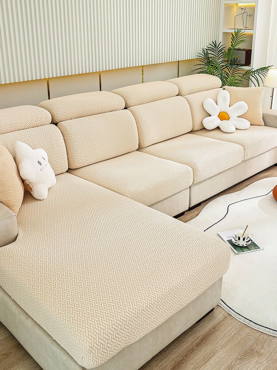 1入組幾何提花彈力沙發座套客廳現代滌綸沙發靠墊套 - 米色 - 查看 1