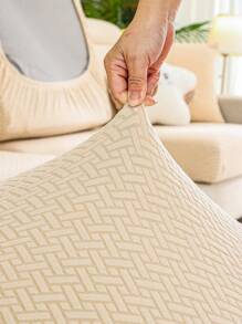 1入組幾何提花彈力沙發座套客廳現代滌綸沙發靠墊套 - 米色 - 查看 2