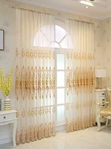 1 Màn Thêu Hoa Đơn Màn Polyester Hiện Đại Đơn Bảng Màn Sheer Cho Gia Đình - Màu be - Xem 1