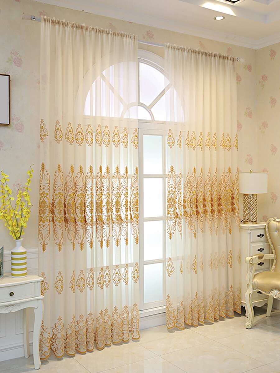 1 Màn Thêu Hoa Đơn Màn Polyester Hiện Đại Đơn Bảng Màn Sheer Cho Gia Đình - Màu be - Xem 1