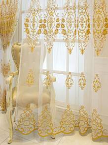 1 Màn Thêu Hoa Đơn Màn Polyester Hiện Đại Đơn Bảng Màn Sheer Cho Gia Đình - Màu be - Xem 3