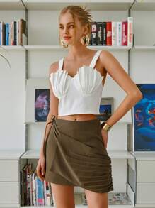 SHEIN Solid Knot Side Wrap Skirt - Coffee Brown - View 5