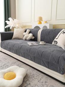 1pc Geometric Pattern Sofa Towel, Modern Polyester Sofa Cover Blanket For Home, All Season - Dark Grey - View 1
