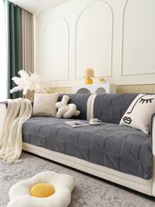 1pc Geometric Pattern Sofa Towel, Modern Polyester Sofa Cover Blanket For Home, All Season - Dark Grey - View 7