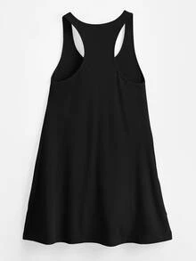 SHEIN BASICS Vestido De Punto Acanalado Y Tirantes Sólidos - Negro - Ver 3