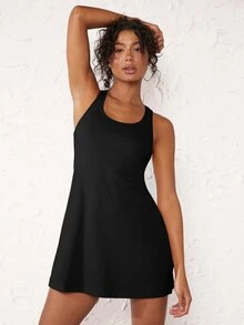 SHEIN BASICS Vestido De Punto Acanalado Y Tirantes Sólidos - Negro - Ver 6