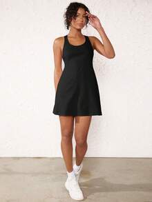 SHEIN BASICS Vestido De Punto Acanalado Y Tirantes Sólidos - Negro - Ver 9