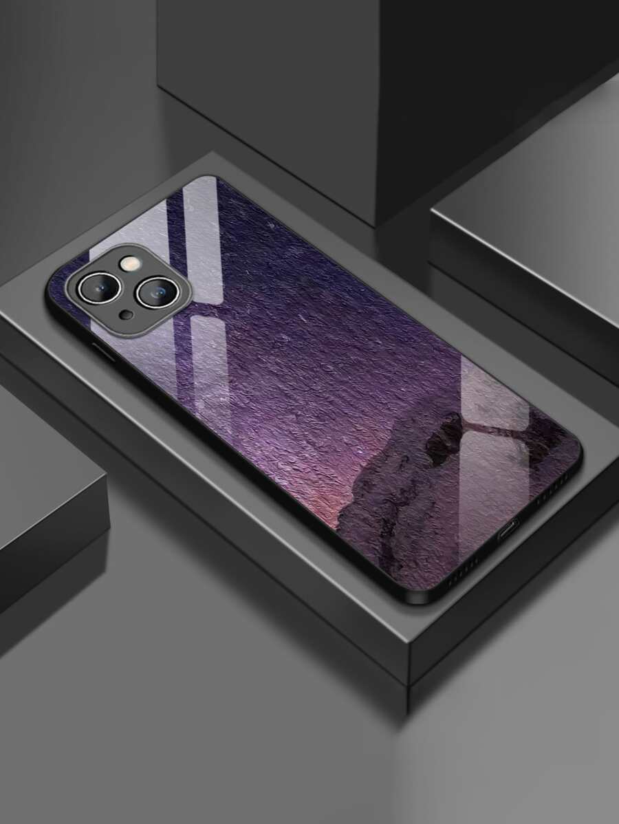 1pc Purple Galaxy Glass Case Compatible With Apple IPhone 16 Pro Max/16 Pro/16 Plus/16, Galaxy A55/A54/A53, S24 Plus/S24 Ultra/S24 FE/S24, Pixel 9/9 Pro/9 Pro XL - Multicolor - View 1