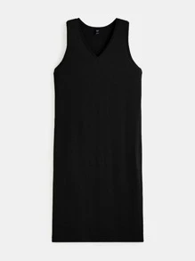 SHEIN BASICS Đầm Plus Size Chia màu trơn Giải trí - màu đen - Xem 6