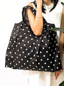 Extra Large Black & White Polka Dot Patterned Foldable Shopping Bag - Black and White - View 1