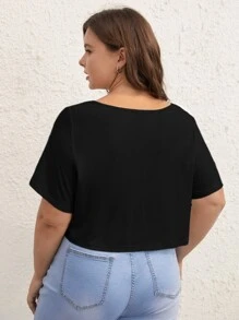 SHEIN BASICS 大碼素色V領短款T恤