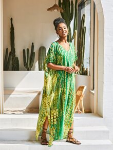 Tie Dye Split Thigh Cover Up - Multicolor - View 3