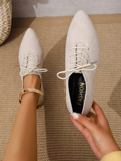 2025 Autumn Minimalist Lace-Up Front Faux Suede Oxford Shoes