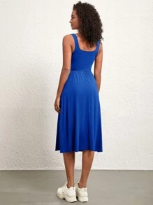 SHEIN BASICS Solid Split Thigh Cami Dress - Royal Blue - View 2