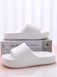 Preppy White Slides For Women, Single Band EVA Slippers - White - View 3