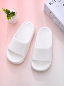 Preppy White Slides For Women, Single Band EVA Slippers - White - View 4