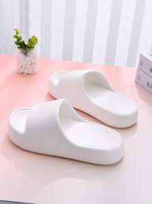 Preppy White Slides For Women, Single Band EVA Slippers - White - View 5