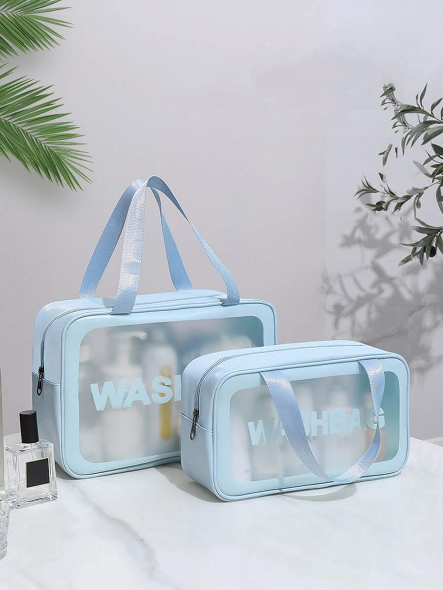 1pc Travel Portable Large Capacity Toiletry Bag, Carry-on Storage Organizer - Blue - View 1
